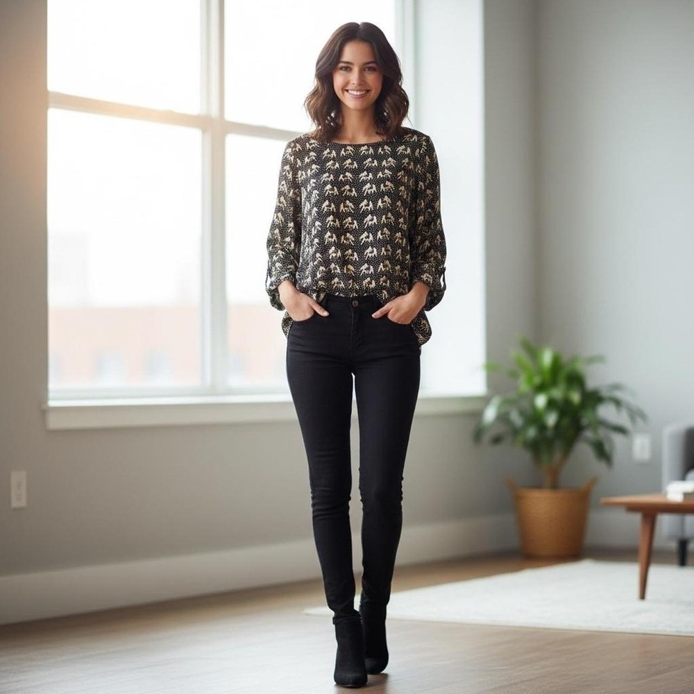 Boho Chic Black Elephant Print Blouse